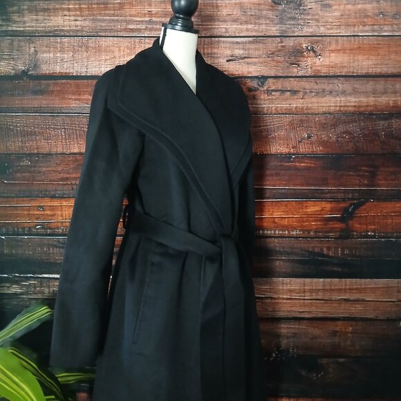 NWOT Tahari XL Wrap Coat Long Double Face Soft Wool Blend Black Layered Lapel - Picture 8 of 10